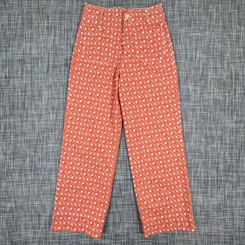 Bagatelle Women's High Rise Straight Leg Pants Orange Geometric Print Size 4